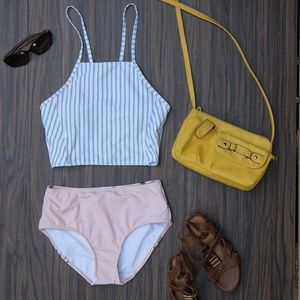 Sexy High Neck Bikini Floral and Stripe Print